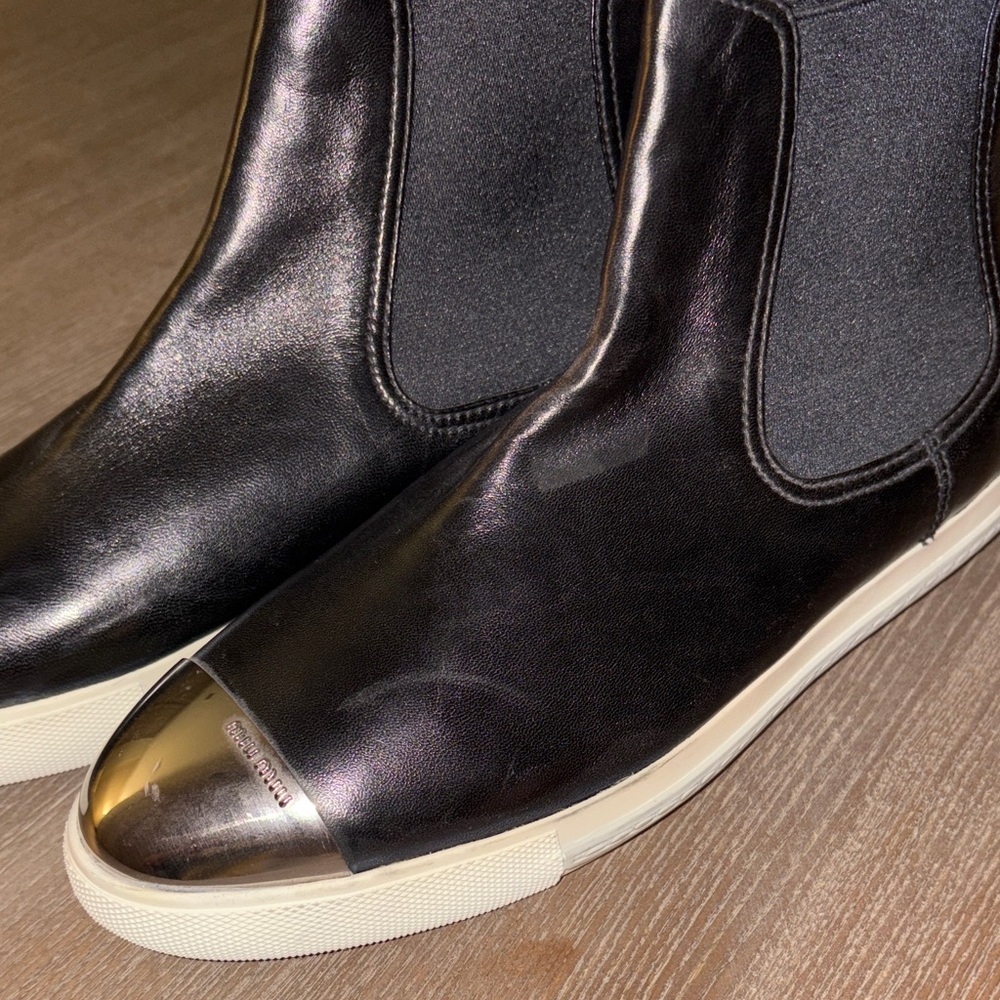 Miu Miu Black Ankle Boots with Silver Toe